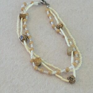 Boho Multi Strand Beaded Bracelet Cream Tan Mixed Beads 8.5"